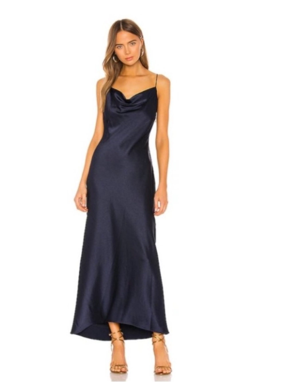 Alice + Olivia Navy Satin Slip Maxi Dress